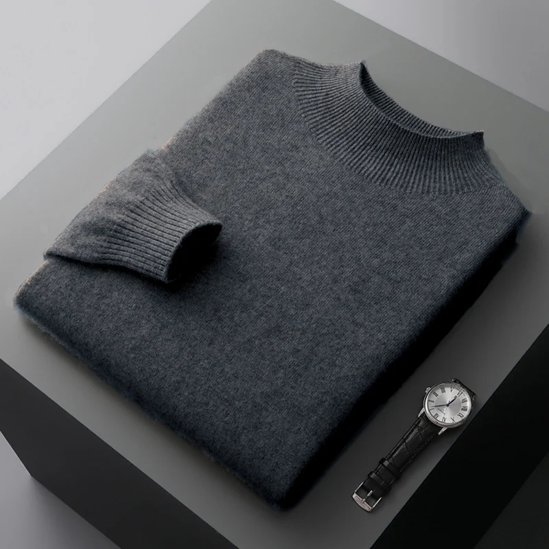 Top Trends: New Cashmere Men&#039;s Fashion Casual Wool Sweater Warm Autumn And Winter Semi-High Neck Knitted Bottoming Shirt Shoppable Styles