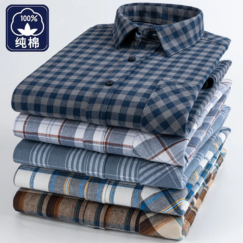 Top Trends: Cotton Flannel Mens Checkered Shirts Long Sleeve Soft Plaid Shirt For Men Leisure Classical Vintage Comfortable Man Clothing New Shoppable Styles