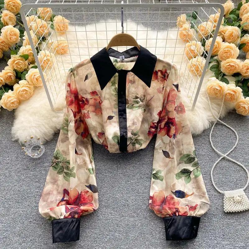 Top Trends: Vintage Floral Patchwork Printed Shirt Commute Turn-down Collar Female Clothing Single-breasted Spring Autumn Straight Blouse Shoppable Styles