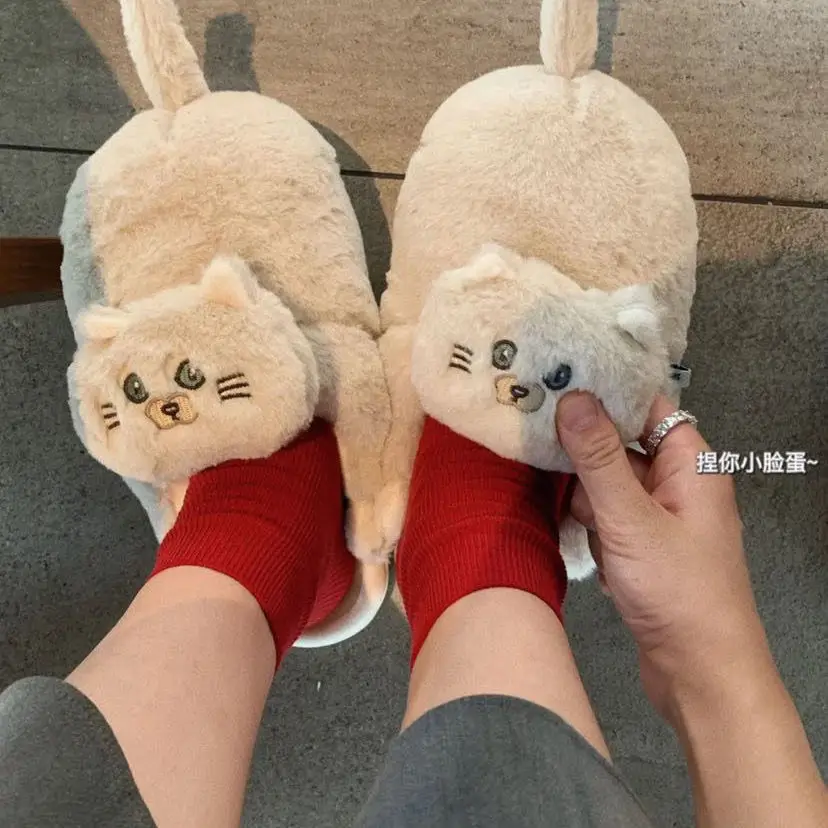 Top Trends: Cuddly Hug Cat Slippers Women Men Winter Home Slides Kawaii Floor Shoes Furry Slippers Girl White Mules Funny Cute Gift Slippers Shoppable Styles - Image 3