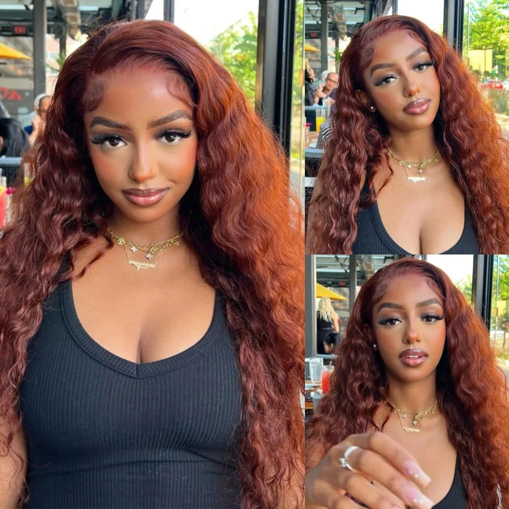 Top Trends: Water Wave Reddish Brown Lace Front Human Hair Wig HD 13X4 13x6 Lace Frontal Wig Human Hair Wigs Deep Wave 4x4 Closure Wig Shoppable Styles