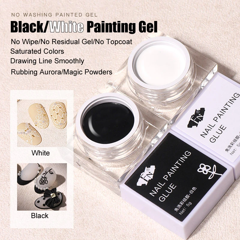 Top Trends: 5G Saturated White Black No Wipe Drawing Painting Gel UV Nail Art Polish Manicure 3D Relief Glue Rubbing Magic Mirror Powder Shoppable Styles