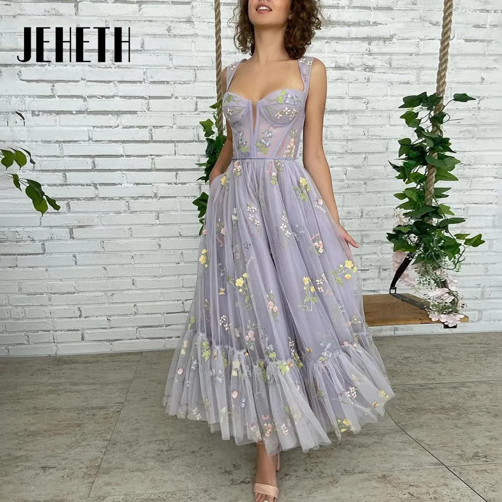 Top Trends: JEHETH Lavender Embroidery Prom Dresses Sweetheart Ankle Length Tulle A-Line Party Lace Formal Evening Gowns Vestidos De Fiesta Shoppable Styles