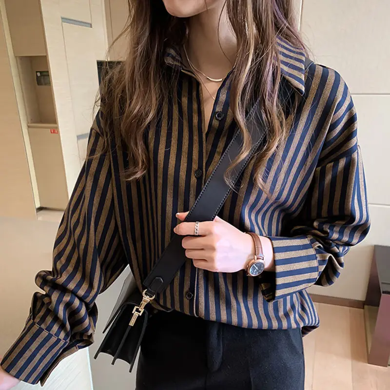 Top Trends: Striped Vintage Turn-down Collar Shirt For Female Fashion Spring Autumn Casual All-match Long Sleeve Single-breasted Blouse Shoppable Styles