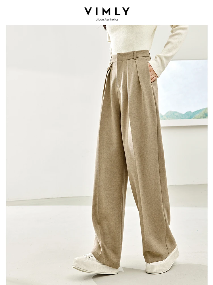 Top Trends: Vimly Women&#039;s Wide Leg Pants Autumn Straight Loose Woman Trousers 2023 New Solid Office Lady Full Length Tailored Trousers 16017 Shoppable Styles