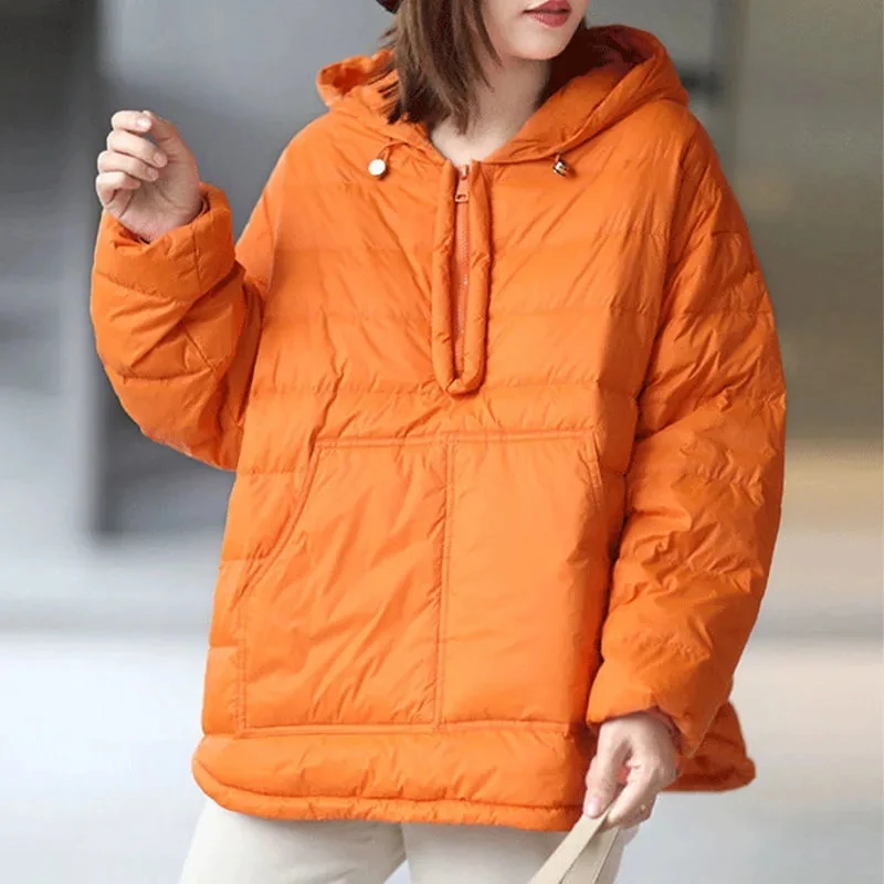 Top Trends: Autumn Women Cotton Padded Hoodies Jacket With Pockets Solid Loose Lightweight Hooded Winter Jackets For Women Casual Outerwear Shoppable Styles