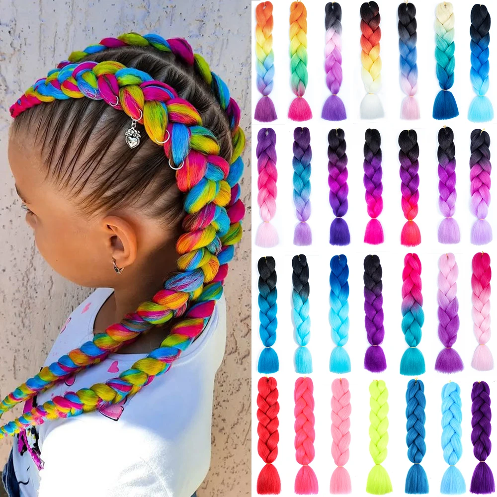 Top Trends: 24Inch Synthetic Long Jumbo Ombre Braiding Hair For Women Colorful Braids 100g Rainbow Hair Gray Black Trend Way Shoppable Styles