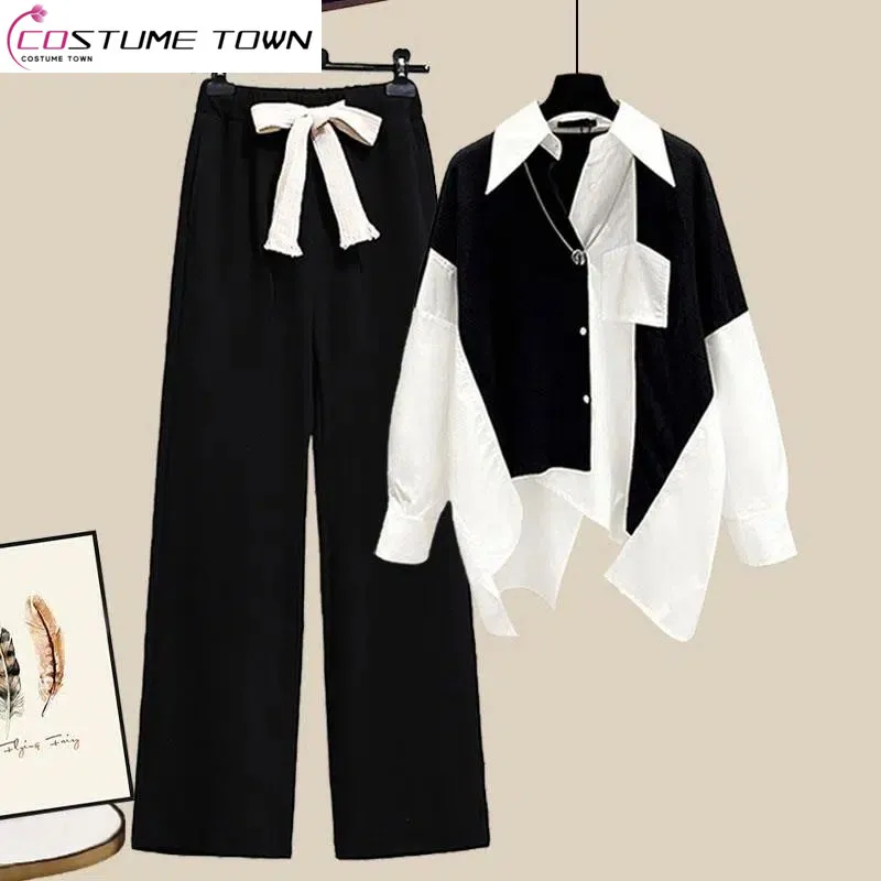 Top Trends: 2023 Spring And Autumn Fashion Casual Women's Suit New Age Reducing Wide Leg Pants+ patchwork Shirt Top Two-piece Set Shoppable Styles