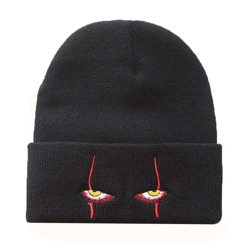 Top Trends: Embroidered Woolen Beanies Hat Scary Clown Eyes Knitted Hat Warm Hedging Hip-hop Hat Woolen Halloween Hat Beanies Shoppable Styles - Image 6