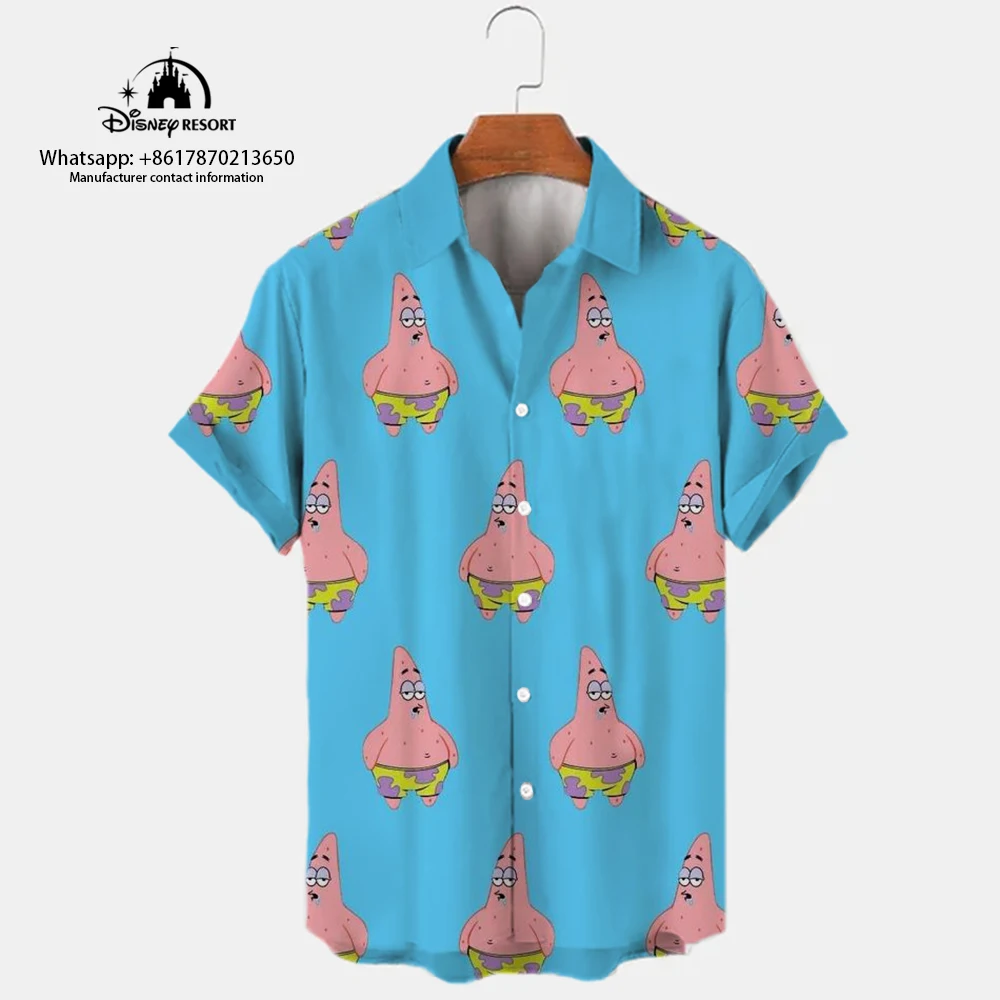 Top Trends: 2023 Summer New Harajuku Casual Shirt Cute Spongebob Anime Street Trend Versatile Men's Lapel Short Sleeve Shirt Shoppable Styles - Image 4