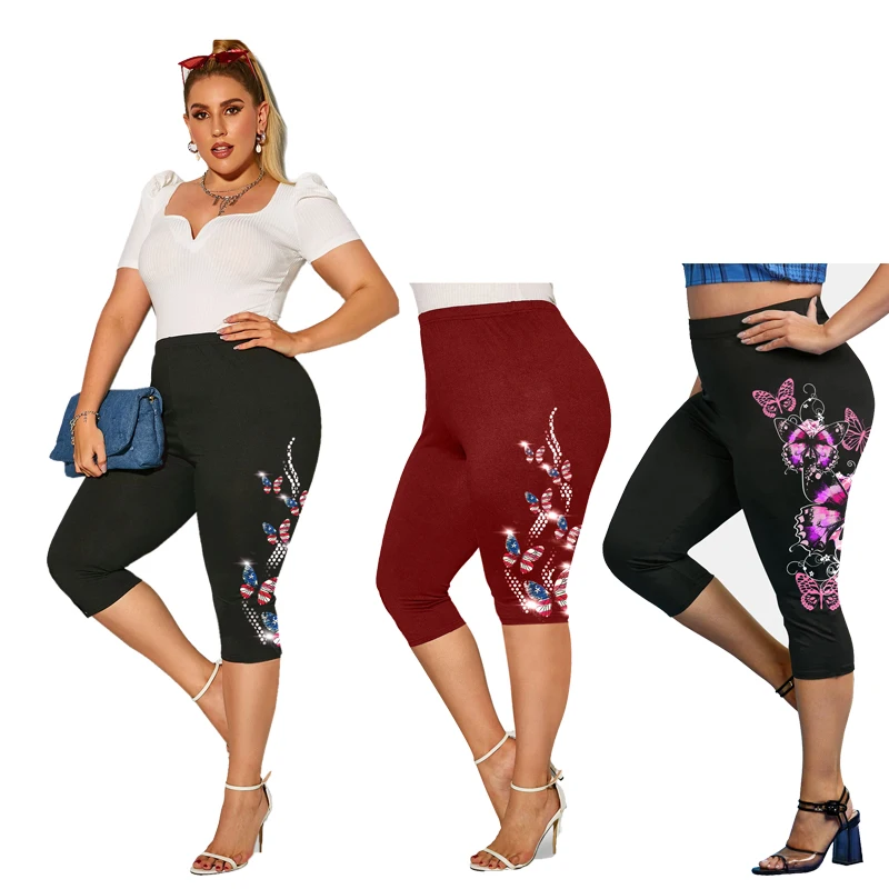 Top Trends: ROSEGAL Plus Size High Waist Capri Leggings Ladies Yoga Body Shaping Black Casual Jeggings 3D Printed Skinny Pencil Pants 5XL Shoppable Styles