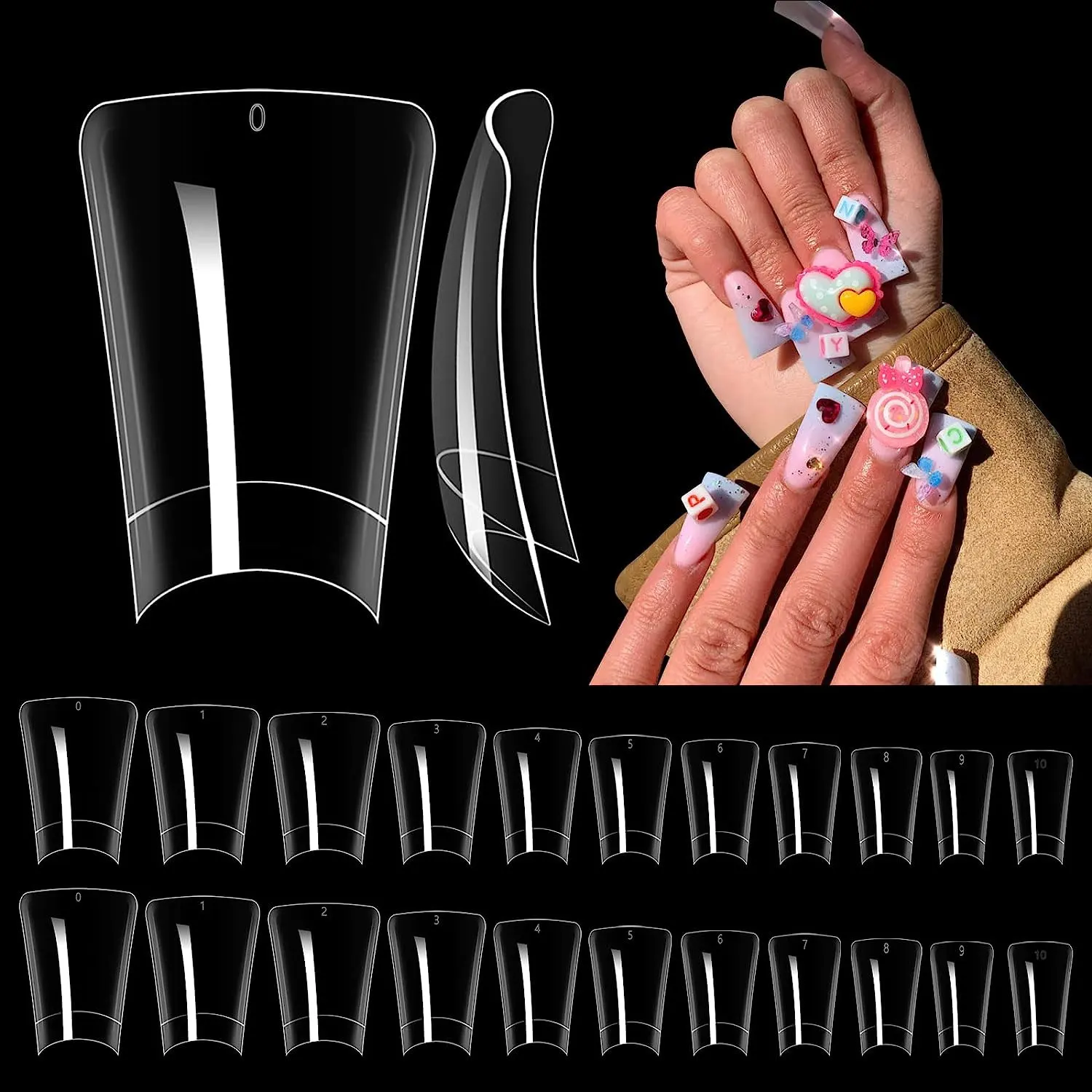 Top Trends: 500pcs Duck False Nail Tips Half Cover Clear Nail Tips 10 Sizes Wide French Fake Nails Extension For Manicure Salon Supplies Y2K Shoppable Styles