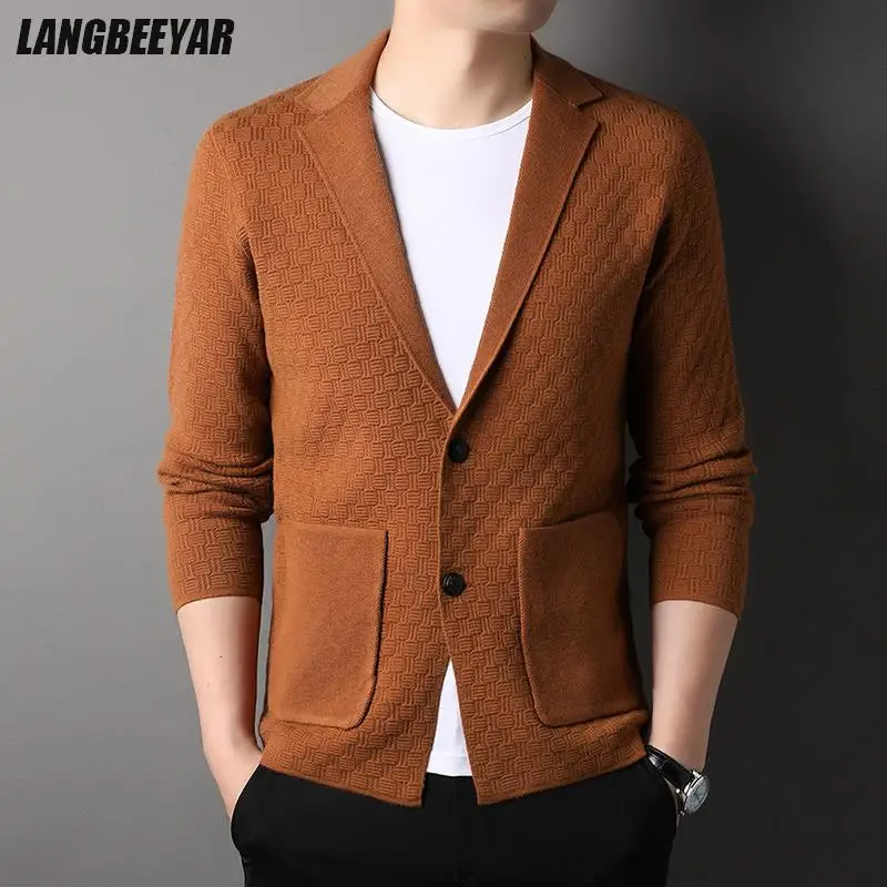 Top Trends: Top Grade New Brand Designer Classic Korean Fashion Knit Cardigan Cool Jackets For Men Casual Style Stylist Coats Men&#039;s Clothing Shoppable Styles