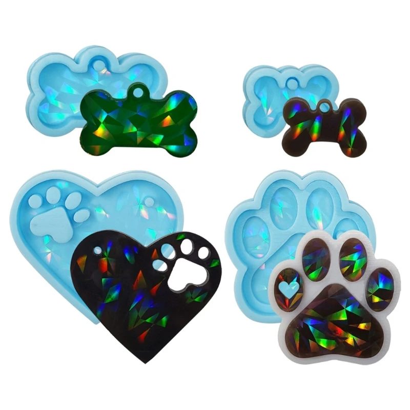 Top Trends: DIY Holographic Heart Cats Paw Bone Charm Silicone Mold Light And Shadow Pet Tags Keychain Pendant Crystal Epoxy Resin Mold Shoppable Styles