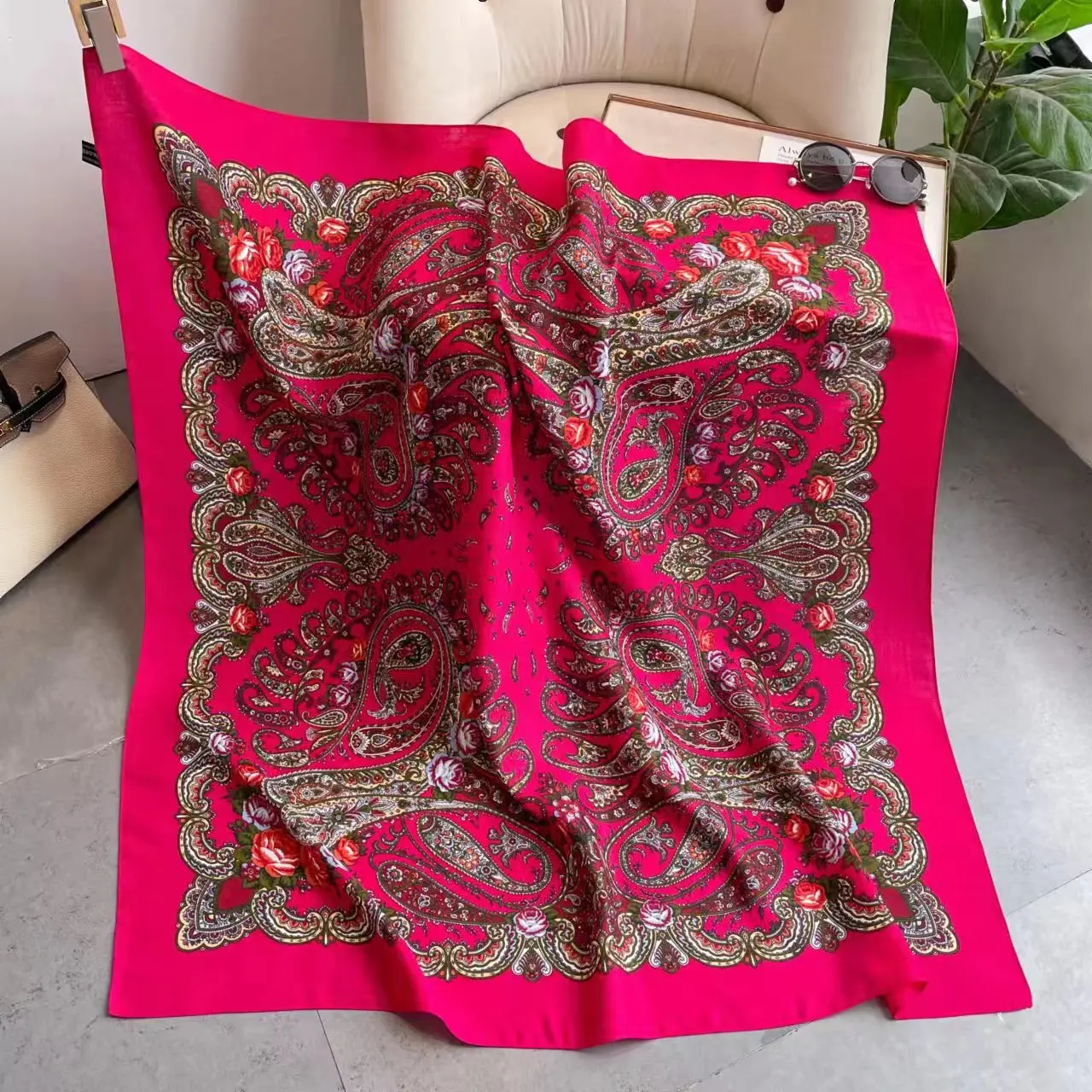 Top Trends: 110*110cm Russian Square Scarf Women Floral Cashew Print Bandana Shawl Babushka Head Scarves Female Ethnic Paisley Shawls Shoppable Styles - Image 5