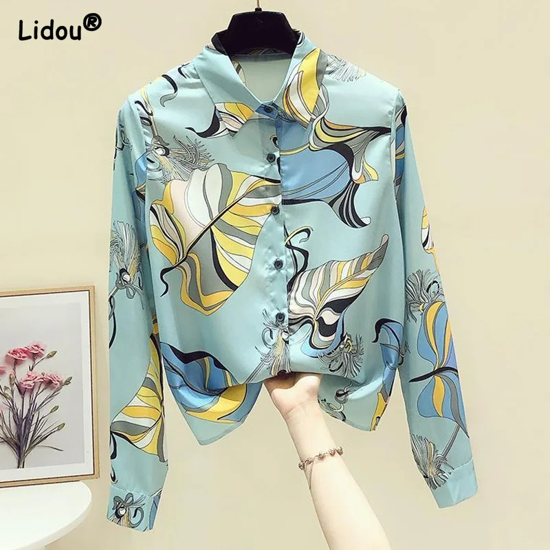 Top Trends: Fashion Turn-down Collar Loose Straight Shirts Casual Spring Autumn Women's Clothing Thin Print Blouses Elegant Tops Female 2022 Shoppable Styles