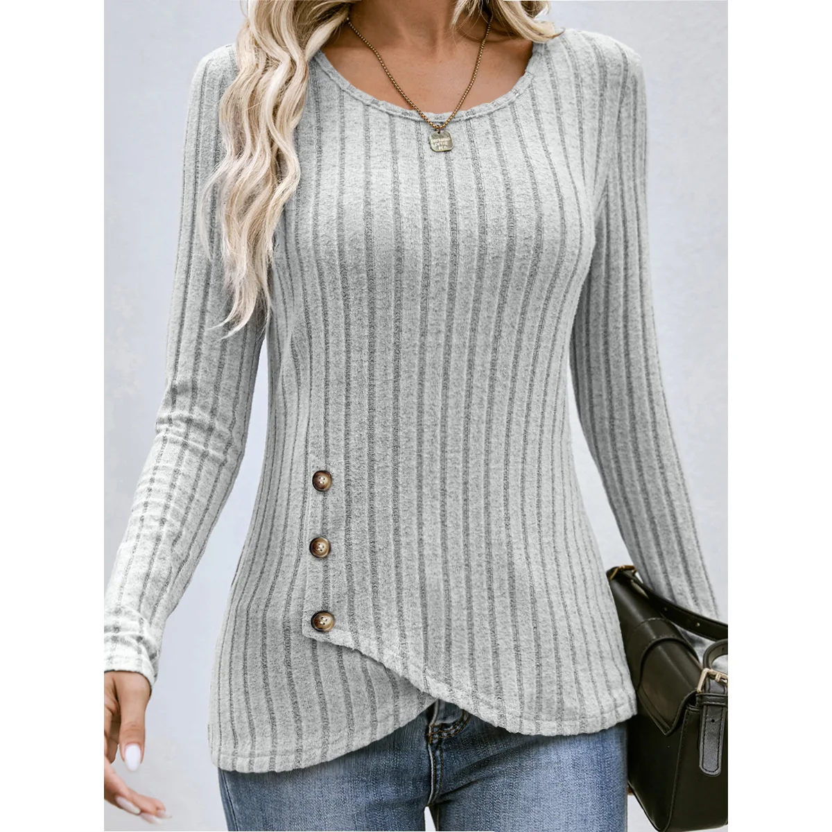 Top Trends: 2023 Women's Autumn New Fashion Casual Solid Color Waist Round Neck Comfortable And Versatile Tight Long Sleeve Top Shoppable Styles - Image 3