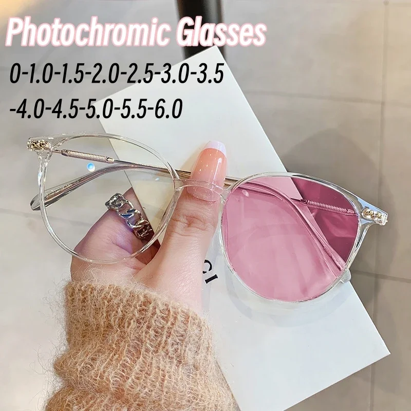 Top Trends: Women Luxury Brand Photochromic Myopia Glasses Anti-blue Light UV400 Outdoor Sunglasses Minus Diopter Eyeglasses 0 To -6.0 Shoppable Styles