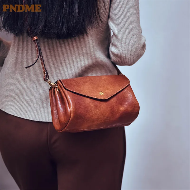 Top Trends: PNDME Casual Simple High-quality Genuine Leather Women&#039;s Small Crossbody Bag Weekend Outdoor Natural Real Cowhide Shoulder Bag Shoppable Styles