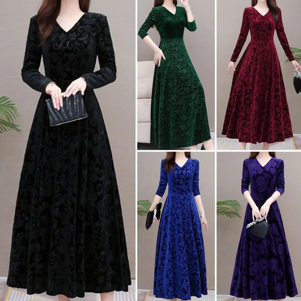 Top Trends: Stylish Comfortable Unique Pattern Pleated Swing Large Hem Pure Color Velvet Dress For Office Party Dress Maxi Dress Shoppable Styles