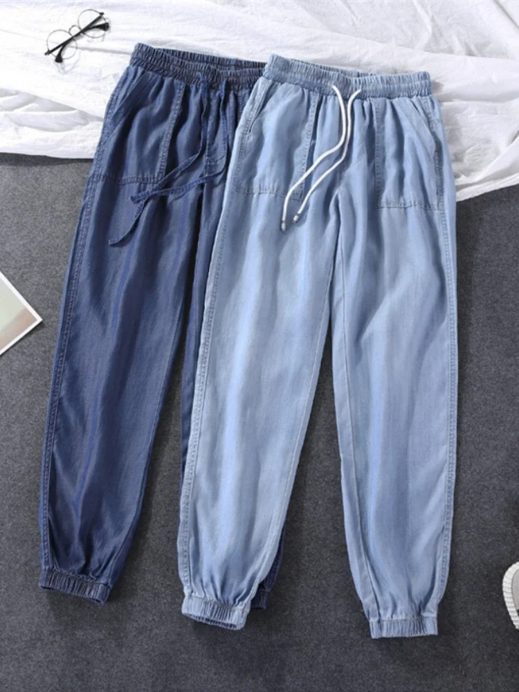 Top Trends: Women Pants Summer New 2023 LOOSE Lace-up Thin High Elastic Woman Jeans Oversize Trousers Soft Cool Female Casual Denim Pants Shoppable Styles