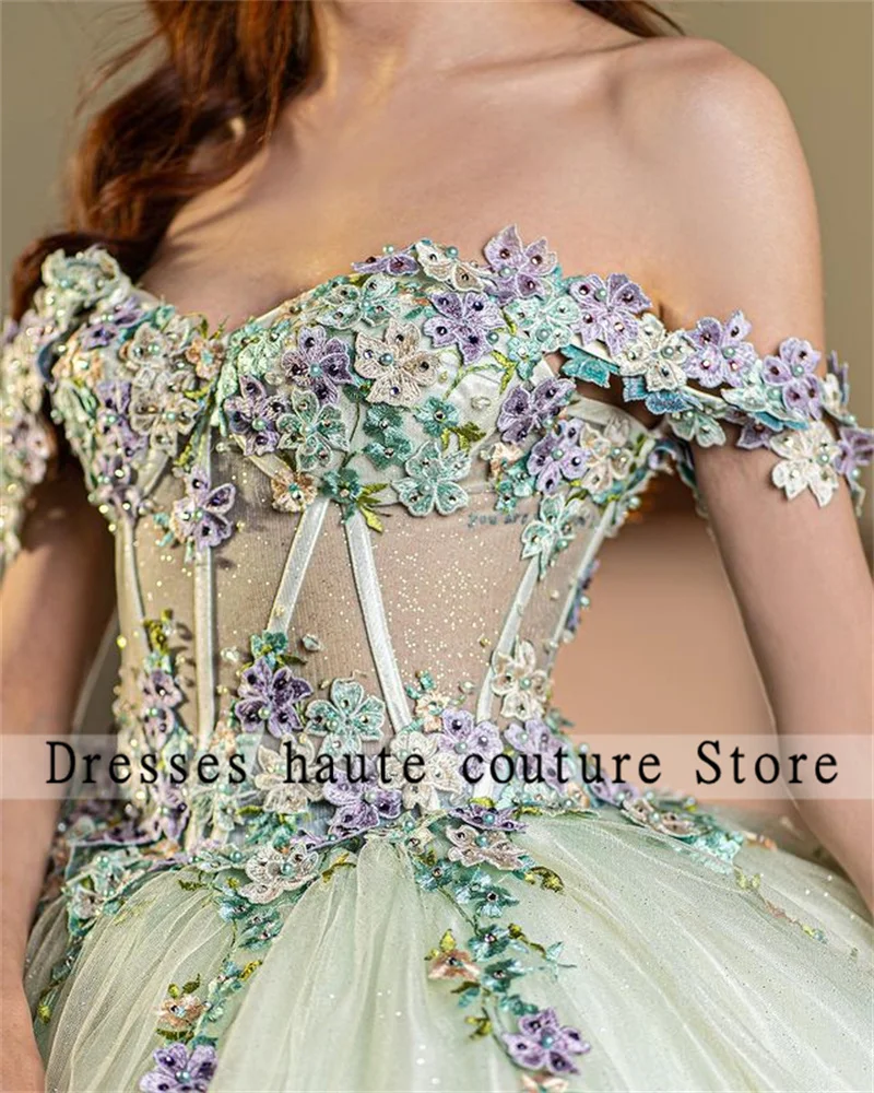 Top Trends: Luxury Green Lace Off Shoulder Quinceanera Dresses Ball Gown 2023 With Fishbone Appliques Sweet 16 Dress Party Dresses Lace-Up Shoppable Styles - Image 4