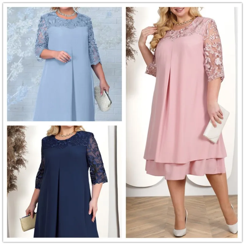 Top Trends: Plus Size Summer Dresses For Women 2023 Embroidery Floral Patchwork Formal Dress Loose Wedding Party Banquet Prom Women Clothing Shoppable Styles