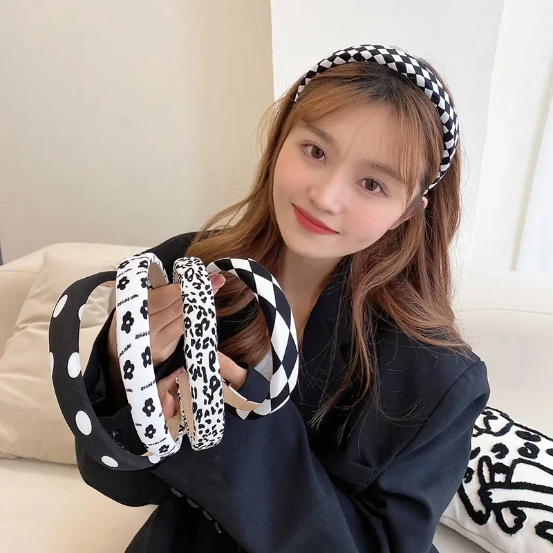 Top Trends: Korean Plaid Hair Bands Women Leopard Printed Hair Hoop Chequer Letter Black White Hair Holder Hairbands Vintage Headband Shoppable Styles