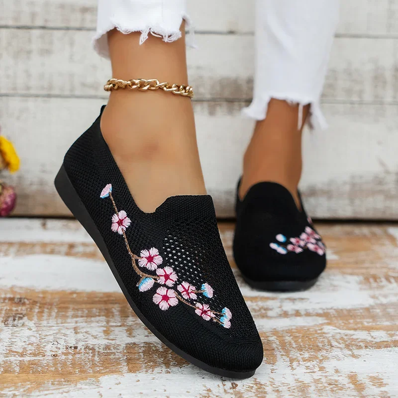 Top Trends: Flower Embroider Stretch Weav Ballet Flats Women Loafers 2024 Spring Autumn Breathable Mesh Casual Shoes Sneaker Boat Shoes Shoppable Styles