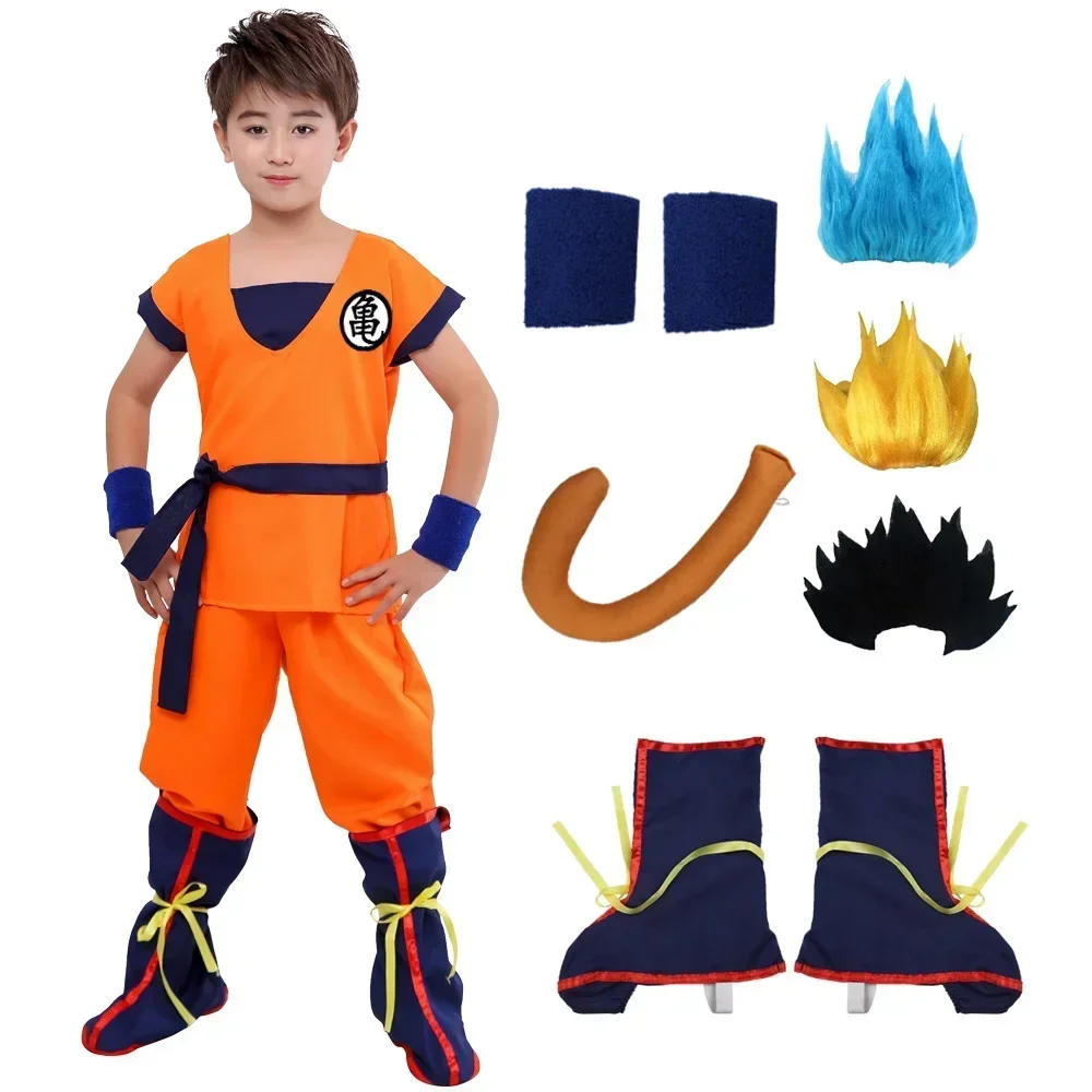 Top Trends: Halloween Adult Kids Suits Son Goku Gui Carnival Anime Cosplay Holiday Costumes Tail Wrister Wig Blue Gold Children Dress Up Shoppable Styles