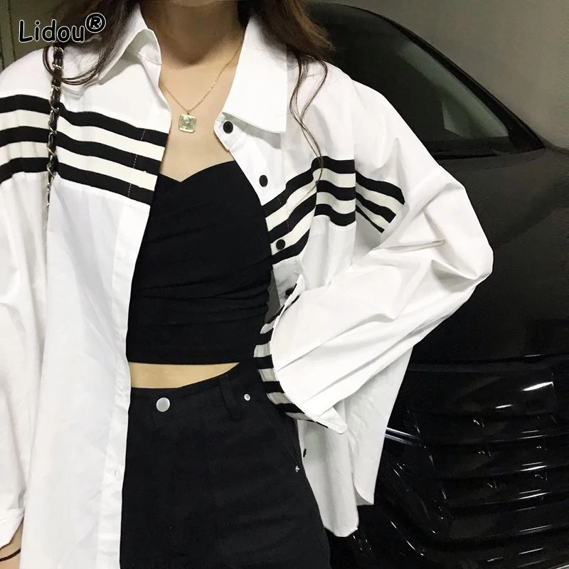 Top Trends: Streetwear Korean Young Style Fashion Casual Blouses Solid Loose Button Turn-down Collar Spring Summer Thin Women&#039;s Clothing Shoppable Styles