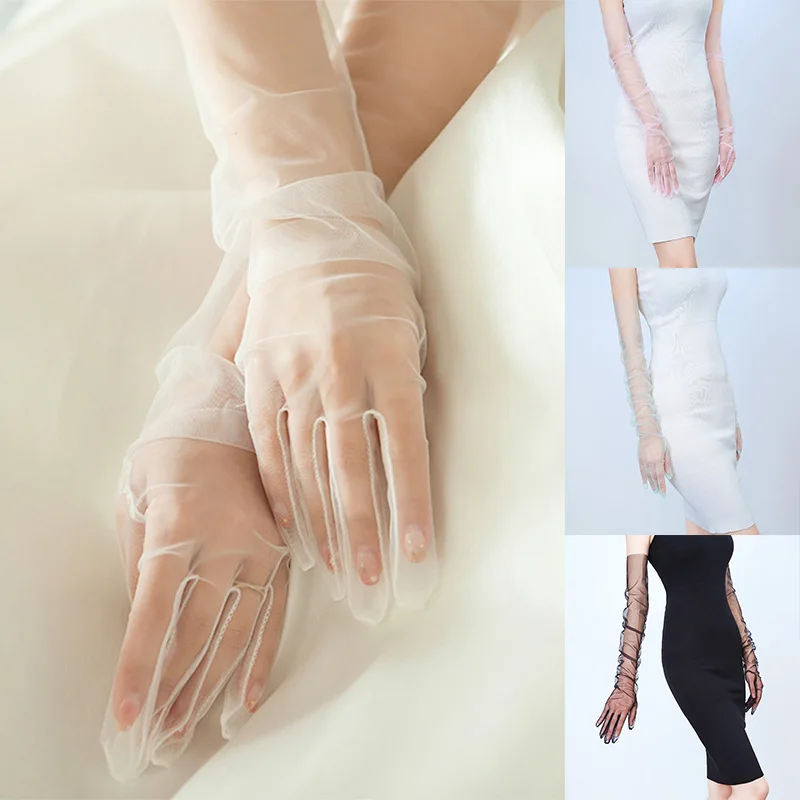 Top Trends: Women&#039;s Tulle Gloves Elbow Long Ultra Thin Full Finger Lace Sheer Dress Gloves Party Accessory Transparent Photography Shoppable Styles