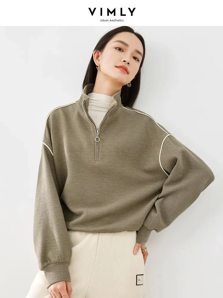 Top Trends: Vimly Half Zip Stand Collar Sweatshirts For Women 2024 Spring Pullovers Contrast Trim Drop Sleeve Tops Woman Clothing M3916 Shoppable Styles