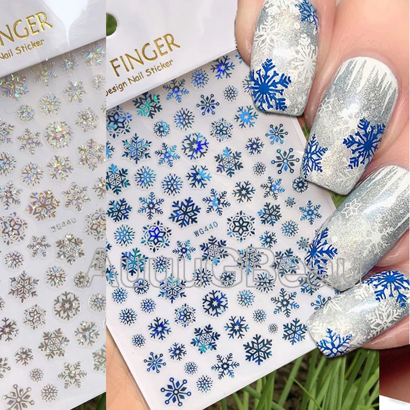 Top Trends: Nail Art 3d Decals Winter Laser Blue Silver Christmas Trees Snowflakes Adhesive Sliders Nail Stickers Decoration For Manicure Shoppable Styles