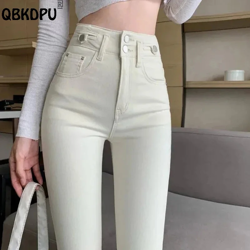 Top Trends: Korean Fashion Apricot Skinny Pants Women High Waist Stretch Jeans Pants Sexy Pencil Capris Streetwear Hip Lift Denim Legging Shoppable Styles