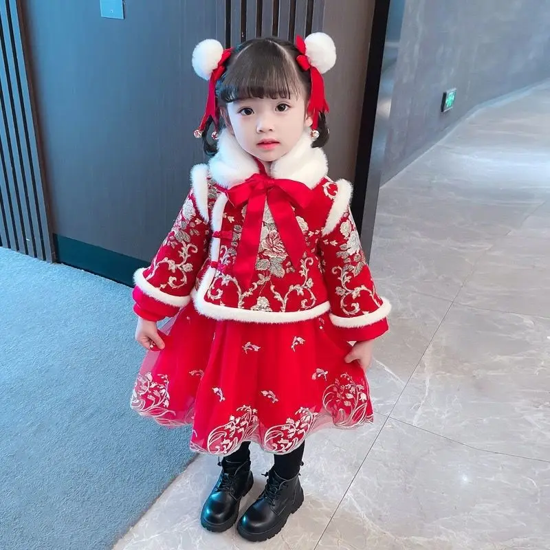 Top Trends: New Red Chinese New Year Clothes Women&#039;s Hanfu Winter Clothes Children&#039;s Tang Suit Baby Plus Velvet Padded Dress Christmas Dress Shoppable Styles