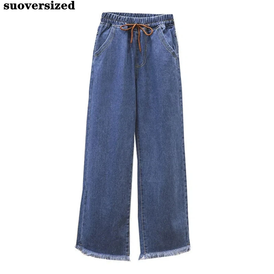 Top Trends: Burr Edge Ankle-length Straight Leg Jean Women Lace Up Pantalones Elastic High Waist Denim Pants Casual Vaqueros Vintage Trouser Shoppable Styles