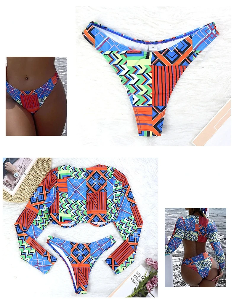 Top Trends: New Sexy Two Piece Swimsuit Swimwear Women Push Up Long Sleeve Print Bathing Suit Beachwear Female Banadores Bikinis 2023 Mujer Shoppable Styles - Image 4