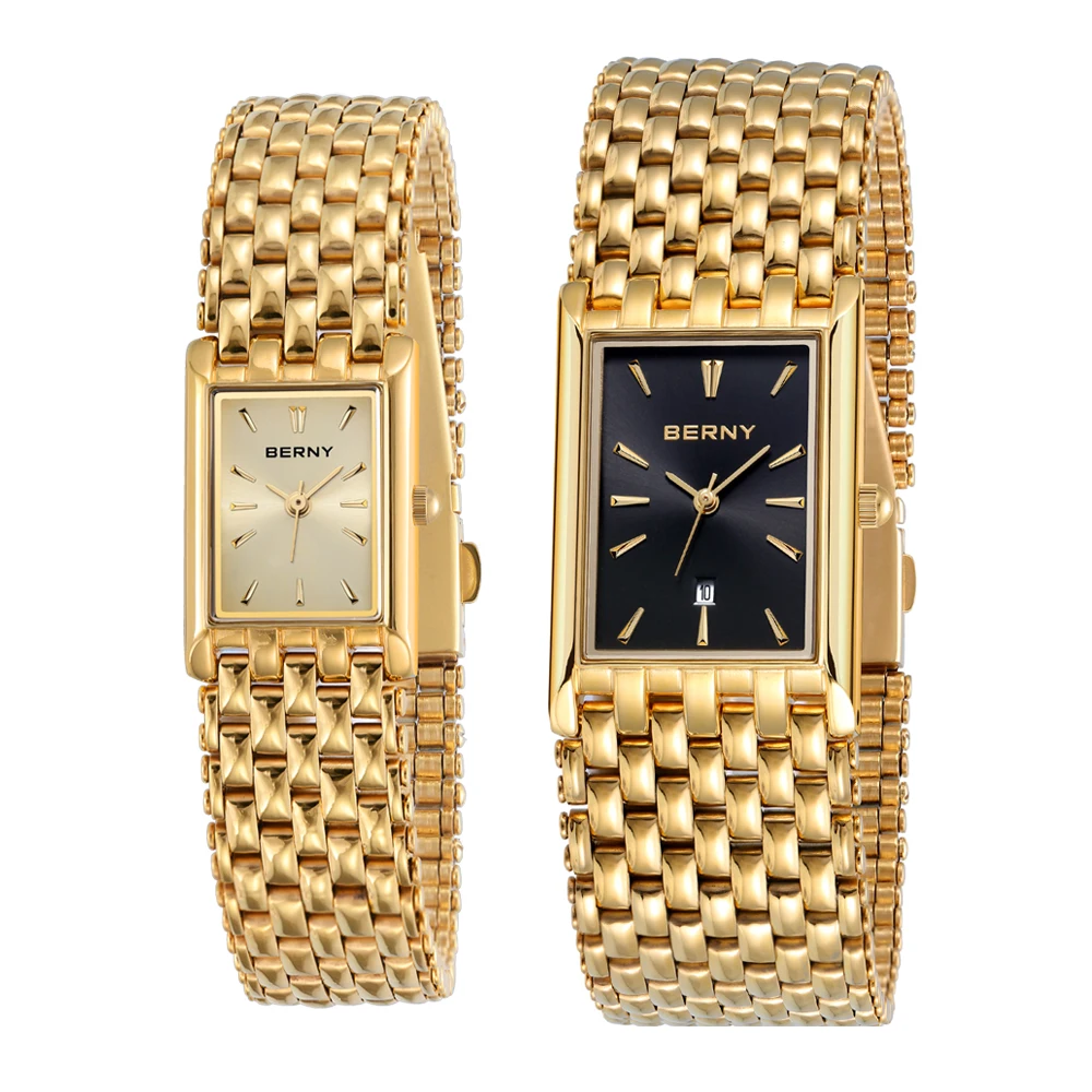 Top Trends: BERNY Gold Watch For Couple Luxury Women / Men Wristwatch Waterproof Golden Clock Quartz Stainless Steel Fashion Men Ladies Watch Shoppable Styles