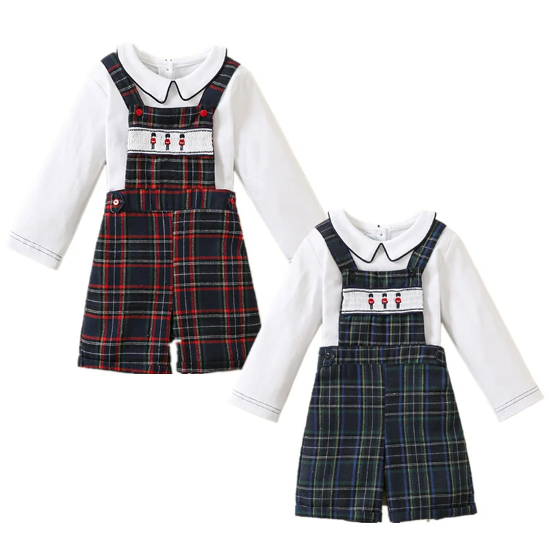 Top Trends: Spanish Baby Clothes Infant Long Sleeve Top And Suspenders Overall Pants Shorts Two Piece Set Newborn Formal Birthday Party Suit Shoppable Styles