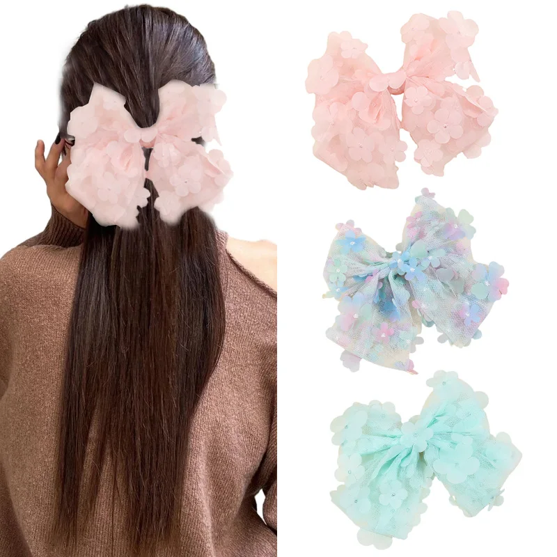 Top Trends: Ncmama Fashion Women Mesh Flower Hair Bows Clips Cute Big Bowknote Hair Pins Ladies Hairgrips Girls Headwear Hair Accessories Shoppable Styles