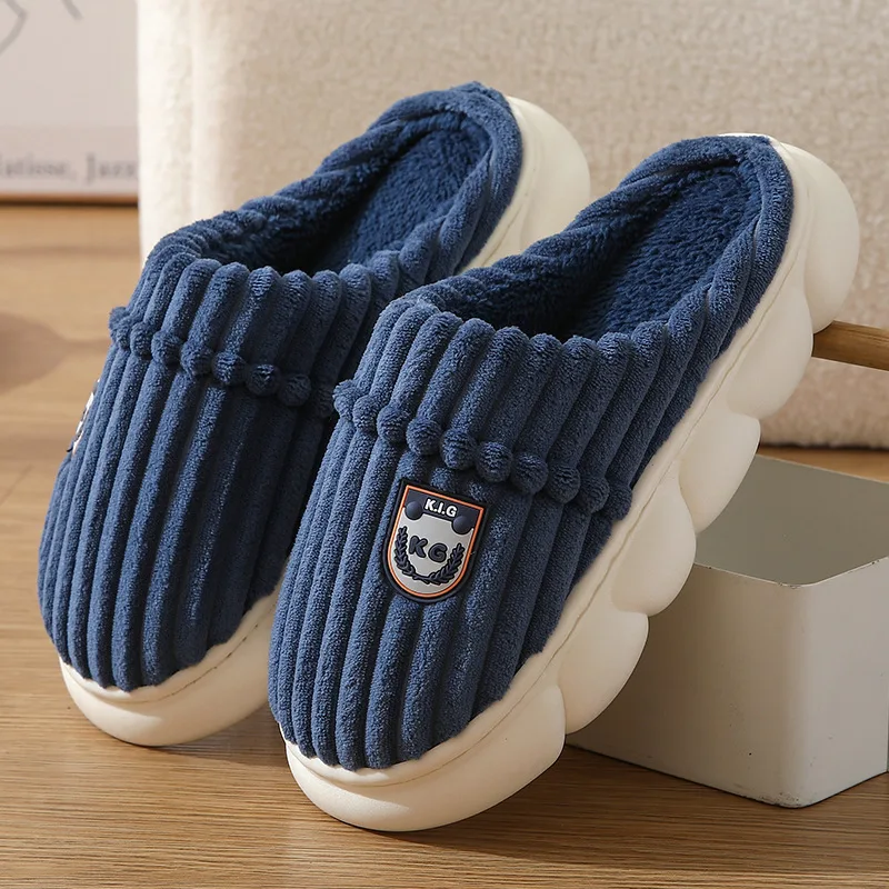 Top Trends: Warm Soft Men Slippers Free Shipping Lowest Prices Mans Thick Sole Corduroy Winter Plush Slippers Size 46 47 Male Fur Shoes Home Shoppable Styles