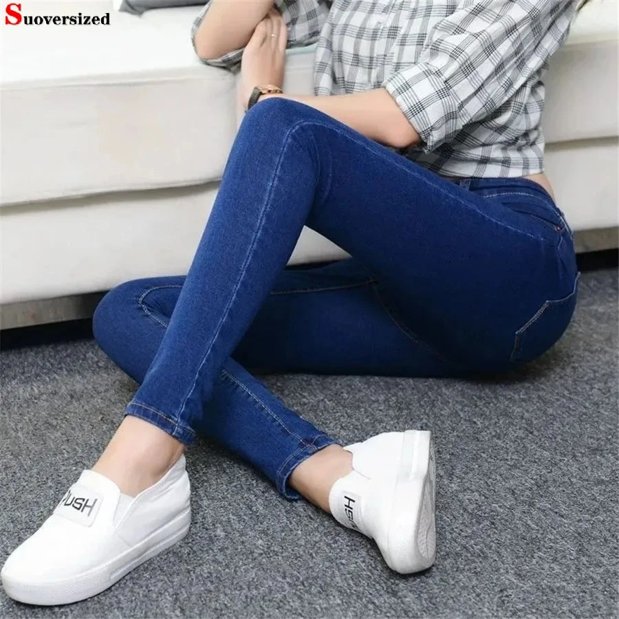 Top Trends: Blue High Waist Skinny Pencil Jeans Oversize 70kg Denim Pants Women Summer Pantalones Casual Vaqueros Classic Trousers 2023 Shoppable Styles