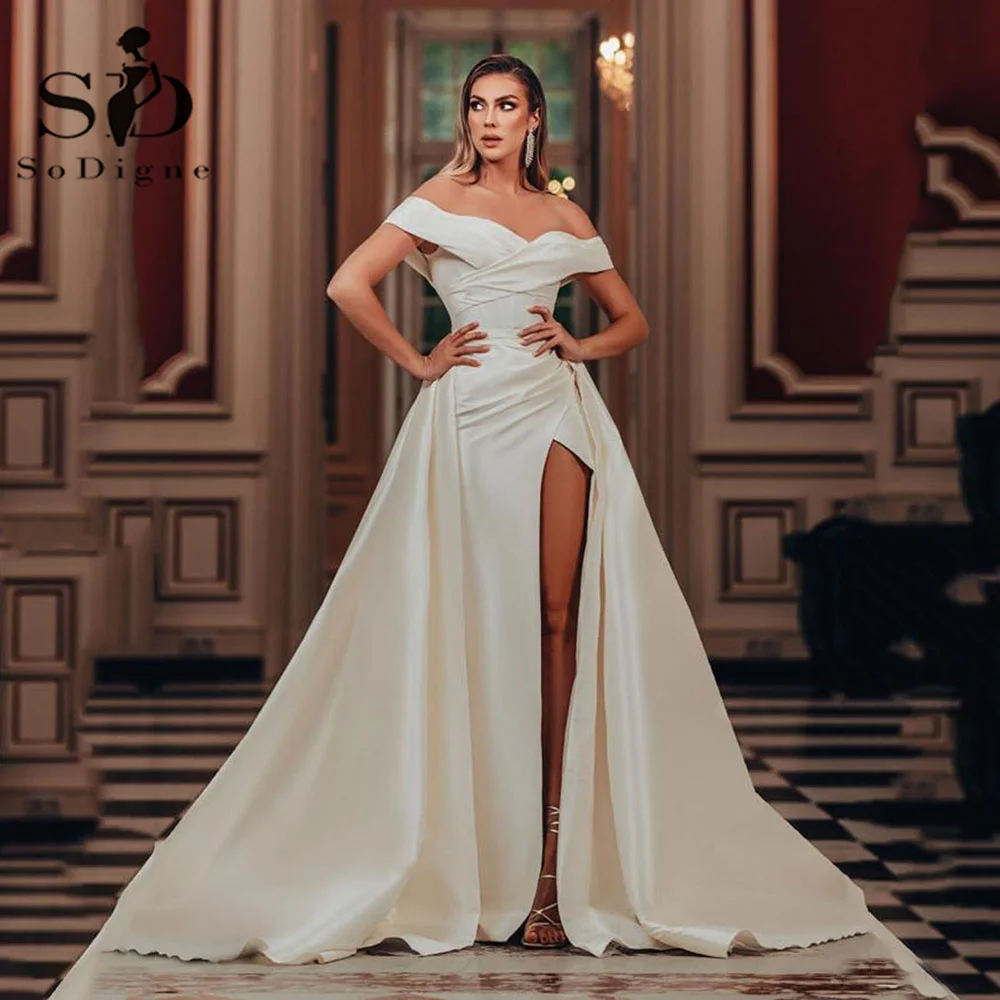 Top Trends: SoDigne Sexy Off The Shoulder Wedding Dresses Side Split Detachable Train Wedding Gowns Women Elegant Party Bride Dress Shoppable Styles