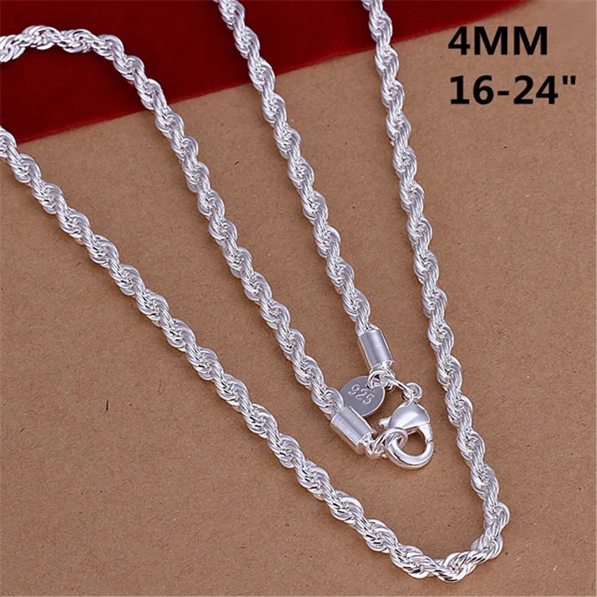 Top Trends: 16-24inch For Women Men Beautiful Fashion 925 Sterling Silver Charm 4mm Rope Chain Necklace Fit Pendant High Quality Jewelry Shoppable Styles