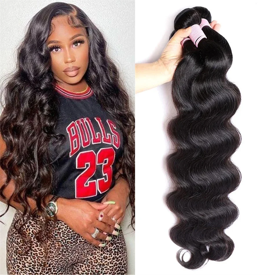 Top Trends: Body Wave Bundles Human Hair Brazilian Weaving Natural Black 1 3 4 Bundles Deal Weave Hair 10-30 Inch Double Raw Hair Extensions Shoppable Styles