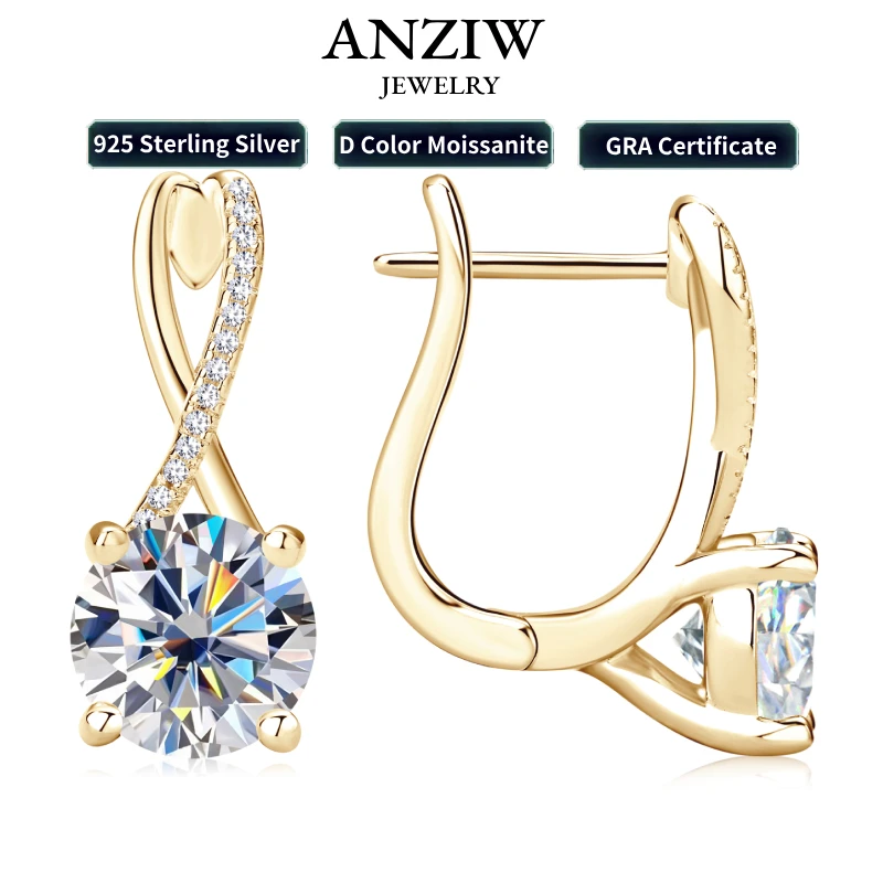 Top Trends: Anziw D2.0CT Moissanite Drop Huggie Earrings Real 925 Silver Women Gold Plated Hoops Infinite Earring Certified Wedding Jewelry Shoppable Styles