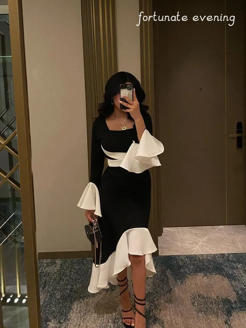 Top Trends: Fortunate Evening Elegant Trumpet Sleeves Simple Mermaid Square Collar Formal Occasion Prom Dresses Party Evening Gowns Shoppable Styles