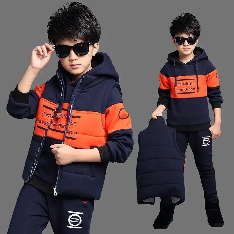 Top Trends: Sports Suit For Boys Girls Warm Clothing Letter Kids Vest + Hoodies + Pants Tracksuit For Kids Children's Sportswear 6 8 10 12 Y Shoppable Styles