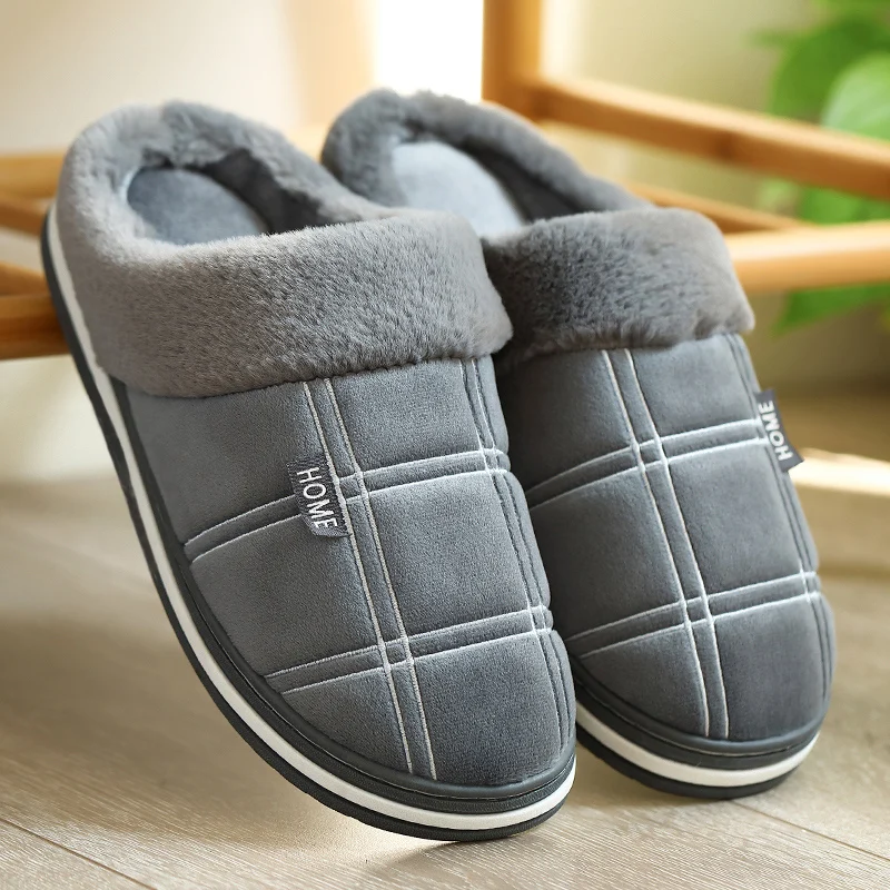 Top Trends: Winter Warm Slippers Men Suede Gingham Short Plush Indoor Shoes For Male Non Slip Cozy Velvet Waterproof Fur Home Men Slippers Shoppable Styles